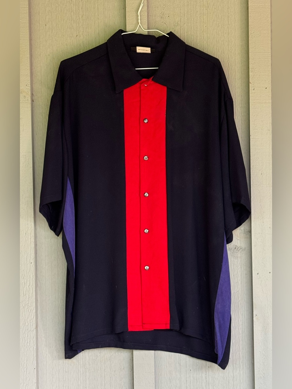 Vintage Kweejibo Black Shirt with Red Center Panel and Purple Accents, L